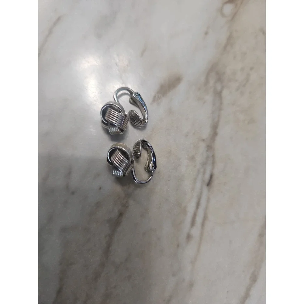 Trifari Silver Tone Vintage Knot Clip-On Earrings